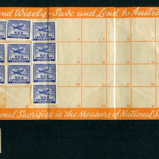 1940 "War Savings Stamps" x 10 attached to "Spend ...