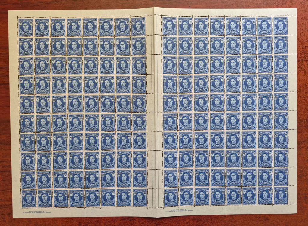 1942 3½d blue KGVI in complete sheet of 160 with ... Image 1++