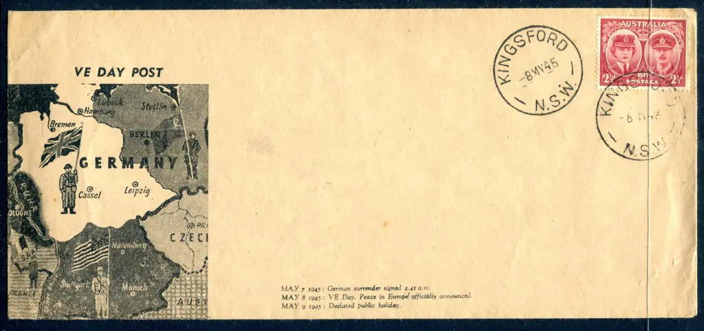 1945 (8th May) "VE DAY POST" illust env showing ... Image 1++