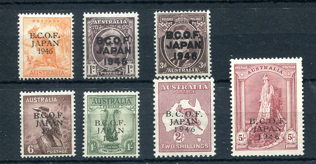 1946 BCOF set of 7 to 5/- Robes on thick paper. ... Image 1++