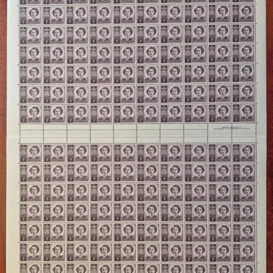 1948 1d Princess Elizabeth, no wmk complete sheet ...