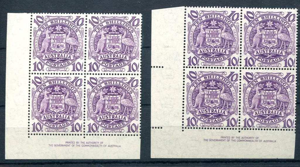 1949 10/- bright purple Arms with 2 "By ... Image 1++