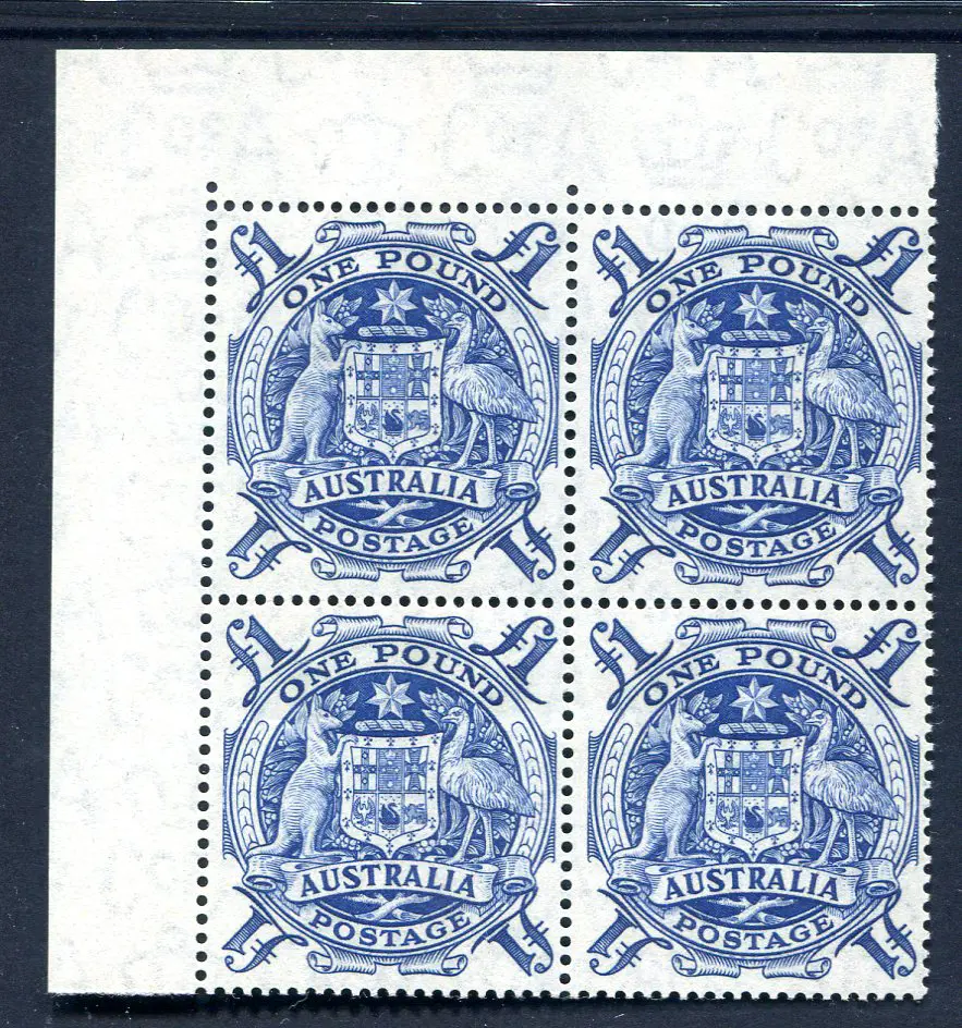 1949 £1 bright blue Arms in fine MUH top left ... Image 1++