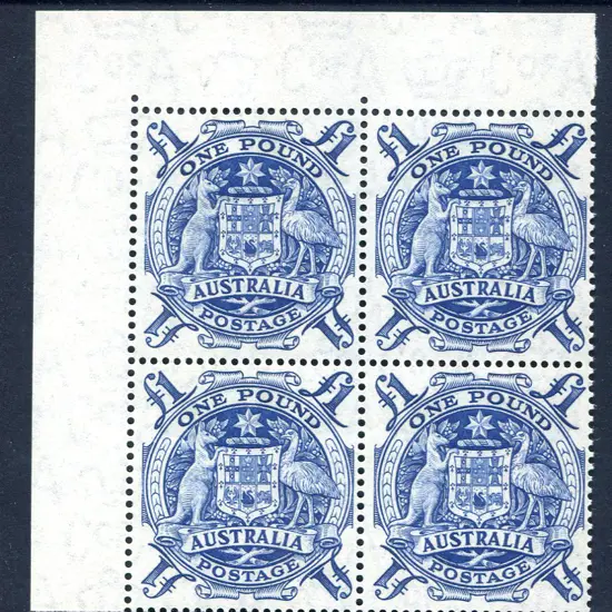 1949 £1 bright blue Arms in fine MUH top left ...