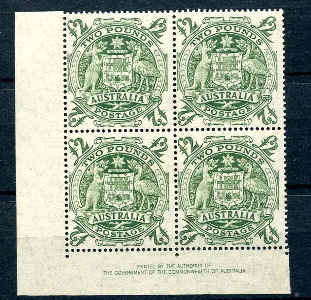 1950 £2 Arms in Authority imprint block of 4. MUH ... Image 1++