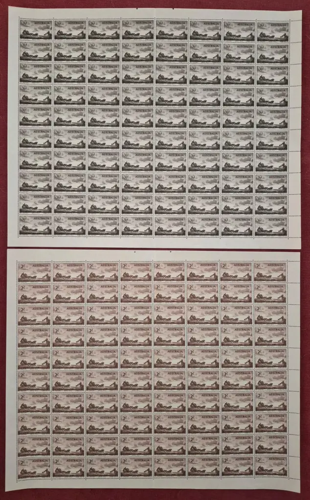 1955 3½d & 2/- Cobb & Co pair in complete sheets ... Image 1++