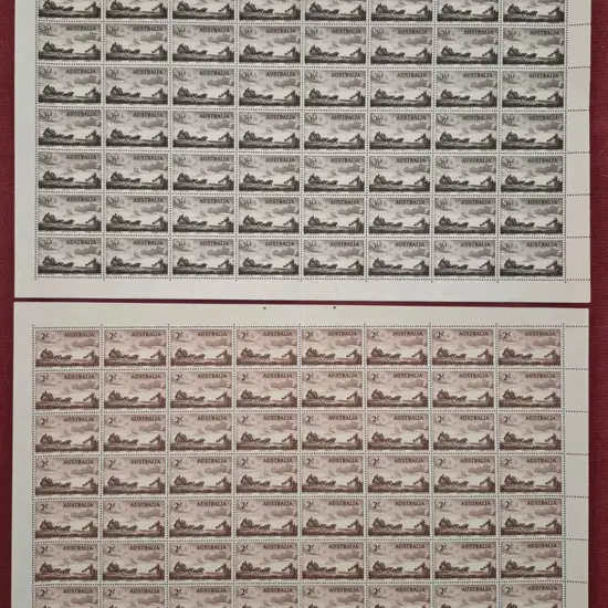 1955 3½d & 2/- Cobb & Co pair in complete sheets ...
