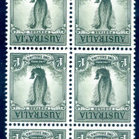 1956 1/- Lyrebird in vert top marginal block of 12 ...