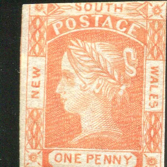 1851 1d vermilion laureate on bluish paper with 3 ...
