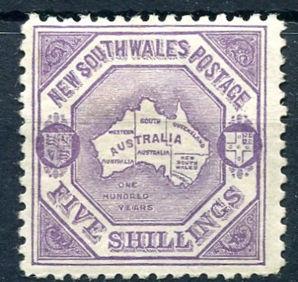 1890 5/- mauve map, perf. 11. Hinge remnant & ... Image 1++