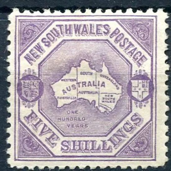 1890 5/- mauve map, perf. 11. Hinge remnant & ...