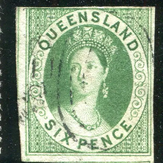 1861 6d green with 3 good to large margins, top ...