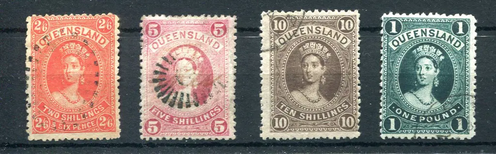 1895 2/d to £1 large Chalon set of 4 with Q/Crown ... Image 1++