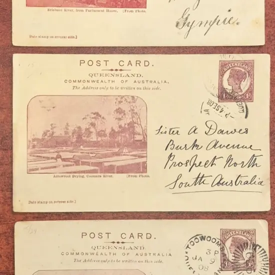 1908 1d QV Post Cards for "Arrowroot Drying, ...