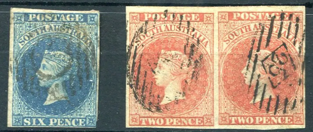 1855 6d deep blue with 3 margins used & 1856/58 2d ... Image 1++