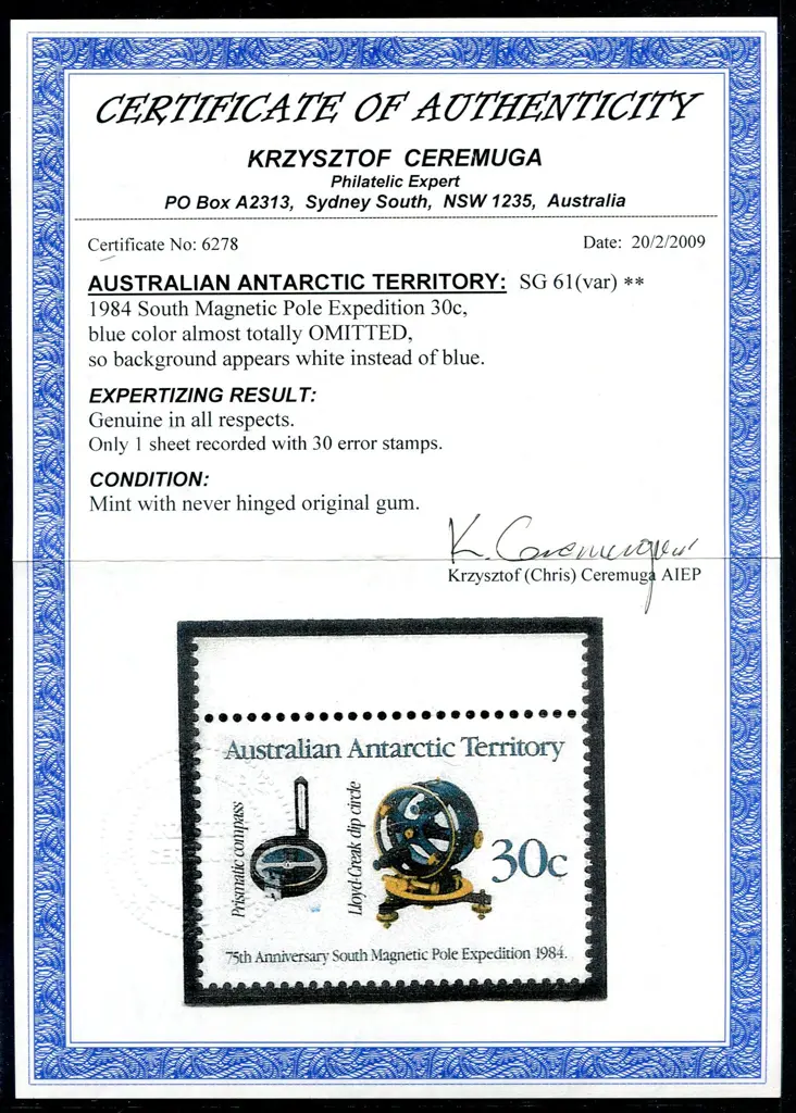 1984 30c South Magnetic Pole Expedition with "blue ... Image 1++