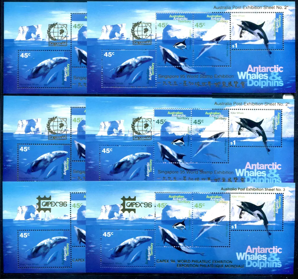1995 Whales & Dolphins M/S's ovptd "Singapore 95 ... Image 1++
