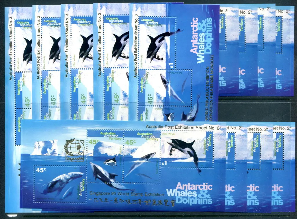 1995 Whales & Dolphins M/S's ovptd "Singapore 95 ... Image 1++