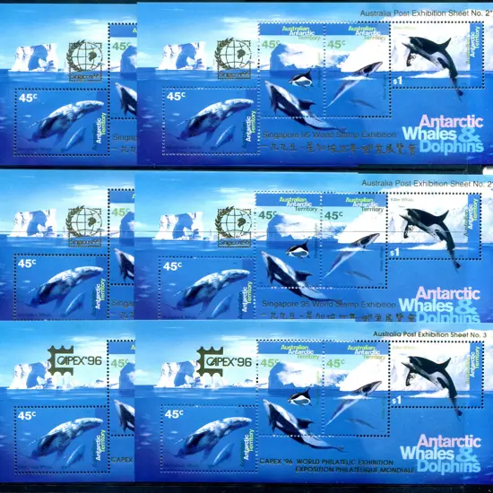 1995 Whales & Dolphins M/S's ovptd "Singapore 95 ...
