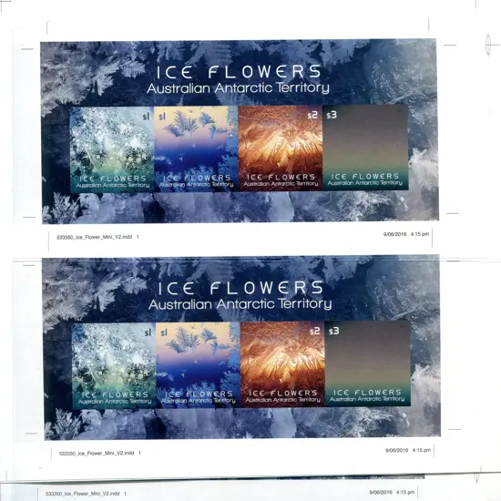 2016 Ice Flowers imperforate M/S's x 5 vert pairs, ...