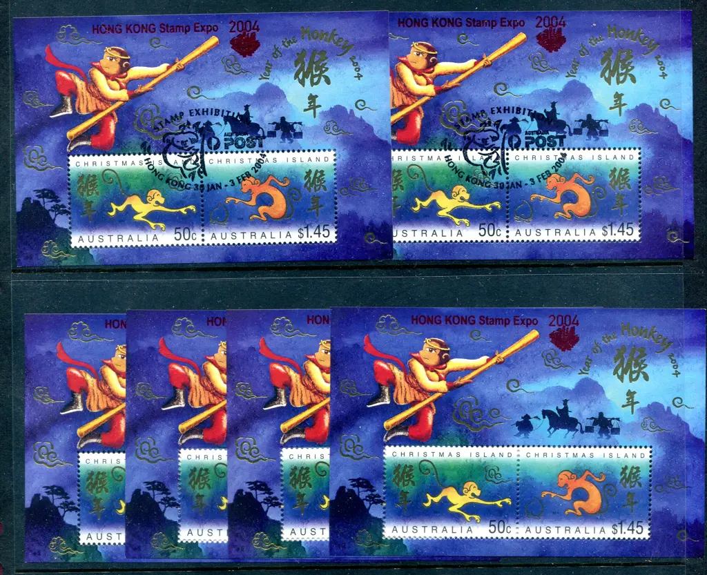 2004 Year of the Monkey M/S's ovpt "HONG KONG ... Image 1++
