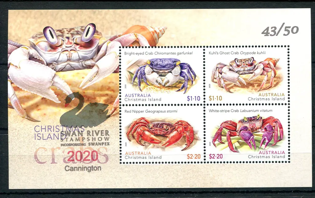 2020 Crabs M/S ovptd "SWAN RIVER STAMPSHOW ... Image 1++
