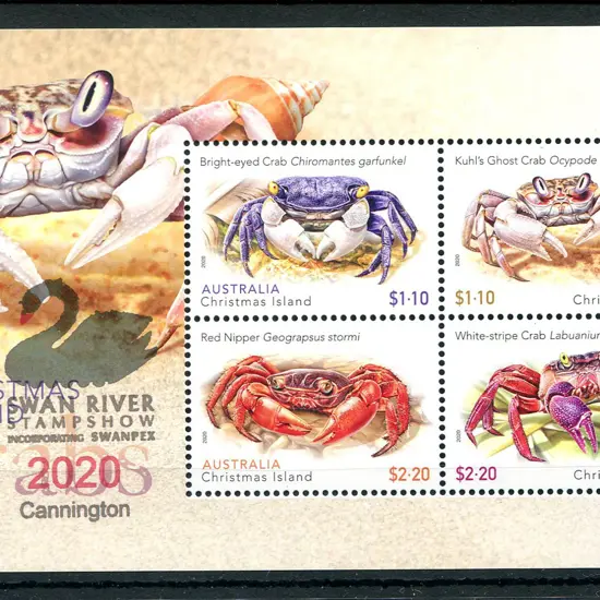 2020 Crabs M/S ovptd "SWAN RIVER STAMPSHOW ...