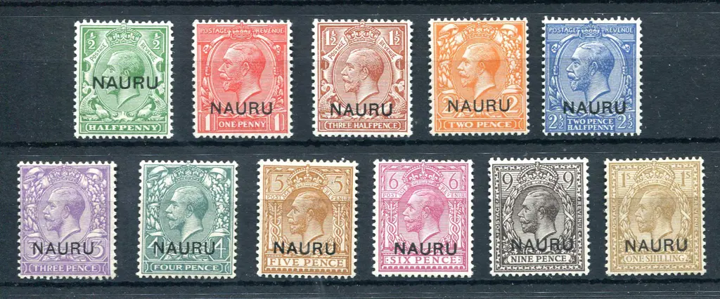 1916/23 "NAURU" ovpts on GB KGV set to 1/-, ½d ... Image 1++