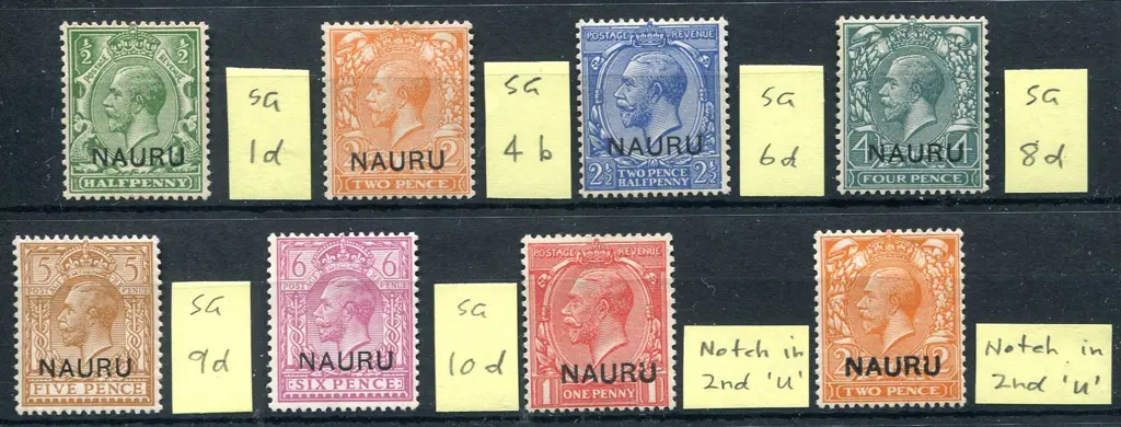 1916/23 "NAURU" ovpts on GB ½d, 2d, 2½d, 4d, 5d & ... Image 1++
