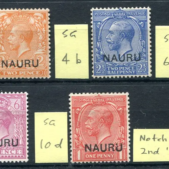 1916/23 "NAURU" ovpts on GB ½d, 2d, 2½d, 4d, 5d & ...