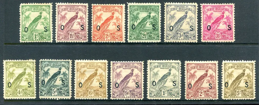 1932/34 BOP undated bird set of 13 ovptd "OS". ... Image 1++