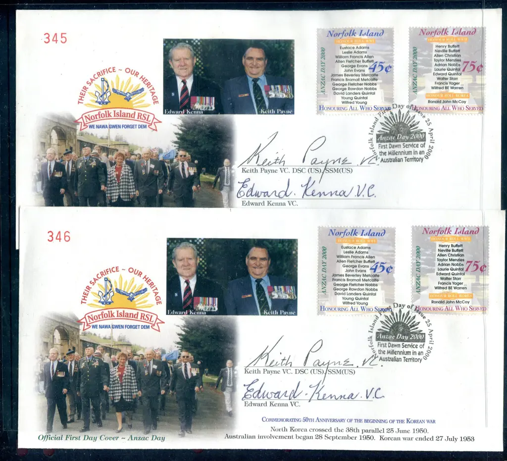 2000 (25th April) Anzac Day illust FDC's x 2 with ... Image 1++