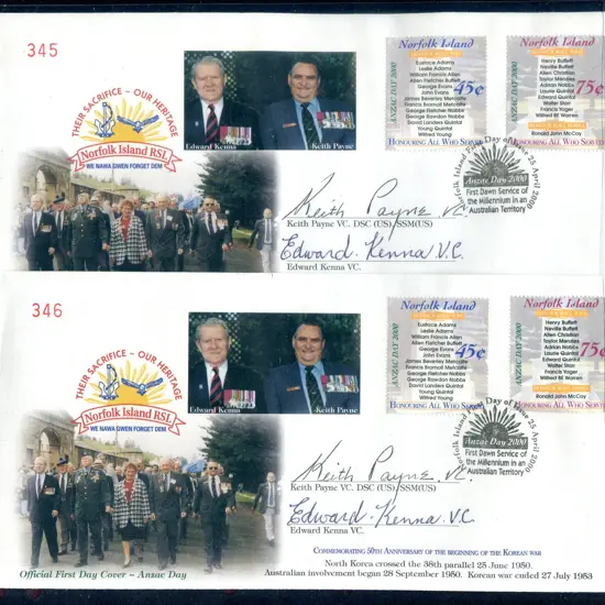 2000 (25th April) Anzac Day illust FDC's x 2 with ...