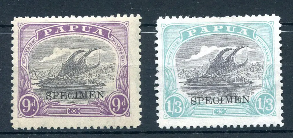 1932 9d & 1/3d Lakatoi, CofA wmk ovptd "SPECIMEN". ... Image 1++