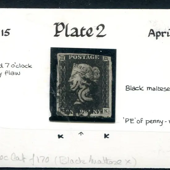 1840 1d intense black, plate 2 F/U but neat corner ...