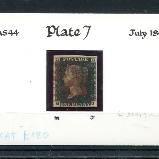 1840 1d intense black, plate 7 with 4 clear ...