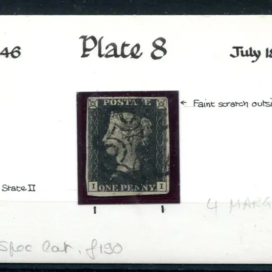 1840 1d intense black, plate 8 with 4 close but ...