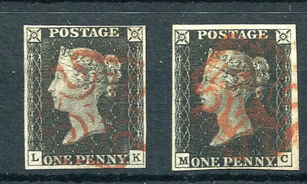 1840 1d black, plates 2 & 6, both with 4 margins. ... Image 1++