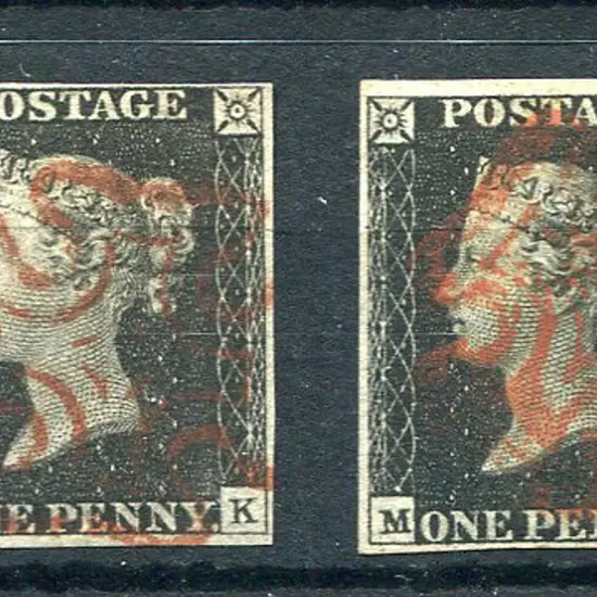 1840 1d black, plates 2 & 6, both with 4 margins. ...