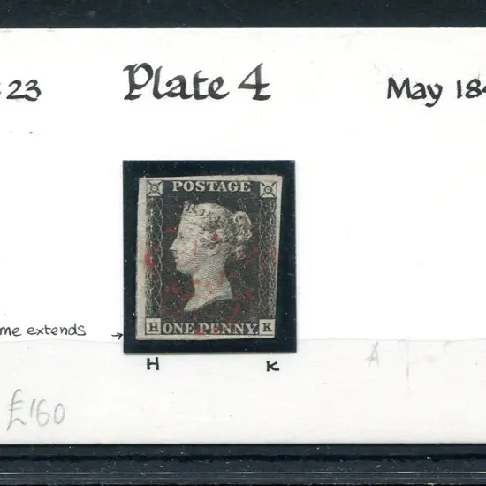 1840 1d black, plate 4 with 3½ good margins, ...