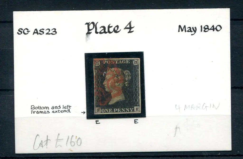 1840 1d black, plate 4 with 4 close margins & red ... Image 1++
