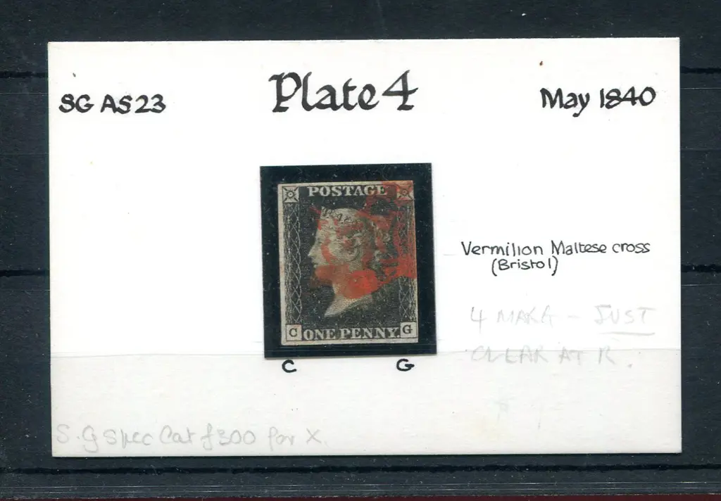 1840 1d black, plate 4 with 4 margins, close at ... Image 1++