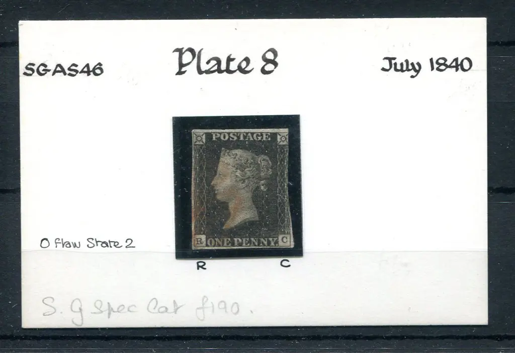 1840 1d black, plate 8 with 3 clear margins close ... Image 1++