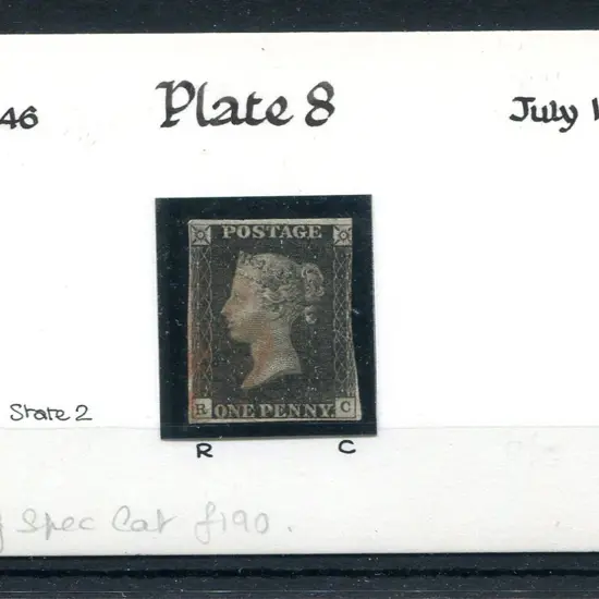 1840 1d black, plate 8 with 3 clear margins close ...