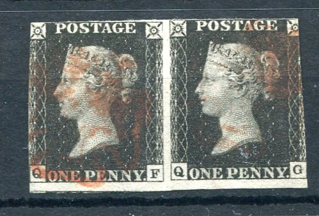 1840 1d black, plate 6, horiz pair lettered ... Image 1++