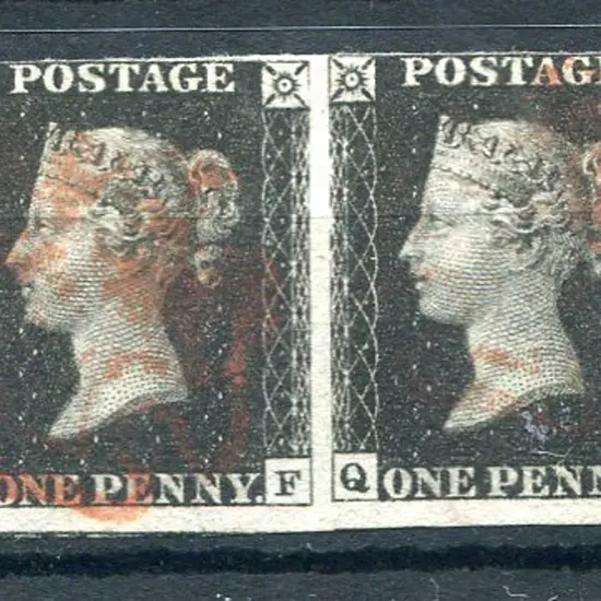 1840 1d black, plate 6, horiz pair lettered ...