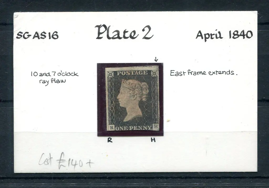 1840 1d grey-black, plate 2 with 3 margins & light ... Image 1++
