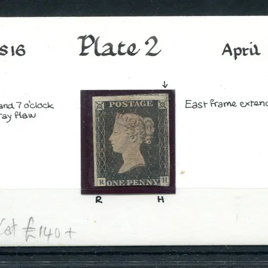 1840 1d grey-black, plate 2 with 3 margins & light ...