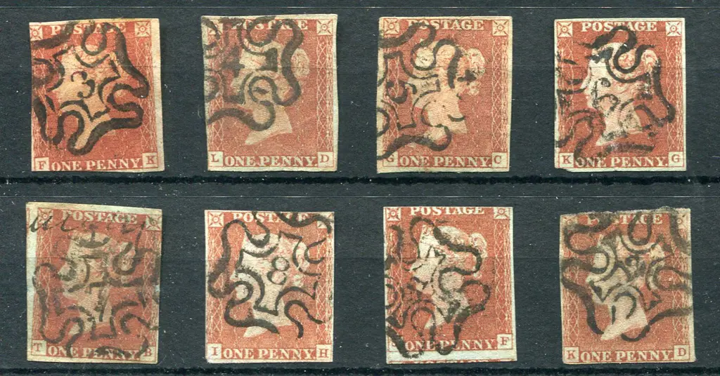 1841 1d reds with clear numbered M/C cancels in ... Image 1++