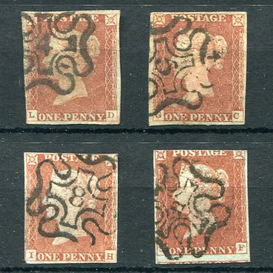 1841 1d reds with clear numbered M/C cancels in ...